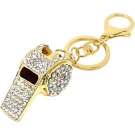 JewelBeauty 3D Handmade Bling Crystal Cute Keychain Rhinestone Keyring Selection Car Bag Pendant (Silver Whistle)