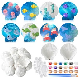 Gilprop 12 Pcs Large Sea Shell Painting Kit 4-5 Inch White Sea Shells with 36 Pcs Washable Acrylic Paint DIY Painting Present for Easter Art and Craft