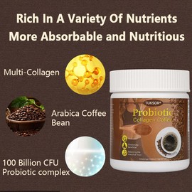 TUKSOR Probiotic Collagen Coffee: Revitalize Your Skin, Support Digestive Health, and Boost Energy with Collagen and Probiotics in Every Cup.