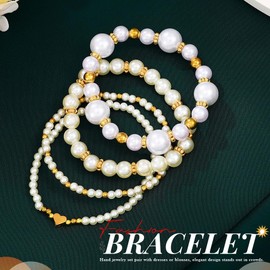 Yean Pearls Bracelets Layered Heart Charm Bracelet Set Summer Hand Chain Accessories for Women