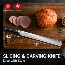 KEEMAKE KEEMAKE Brisket Knife, 12" Carving Knife for Meat, Razor Sharp German Steel Kitchen Knives with Ergonomic Handle for BBQ Roasts Ribs Turkey Ham