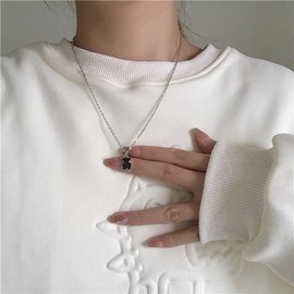 Cimenexe Bohemian Enamel Beads Necklace Black Enamel Bear Pendant Necklace Small Bear Necklace Minimalist Bear Chain Necklace Jewellery for Women (Black), Zinc, No Gemstone