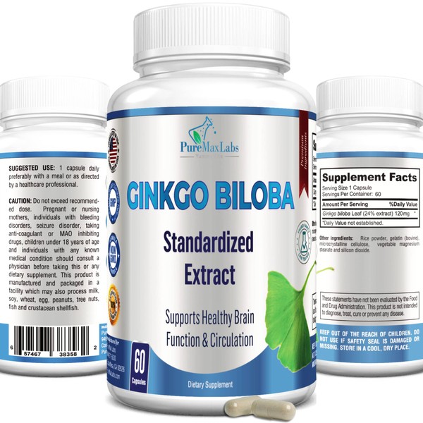 YUMMYVITE Ginkgo Biloba Capsules - Supports Brain Function, Memory Support & Circulation, Extra Strength Standardized Extract - 60 Capsules