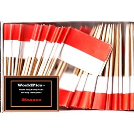 One Box of 100 Country Toothpick Flags, 100 Small Mini International Flag Cupcake Toothpicks or Cocktail Picks (Monaco)