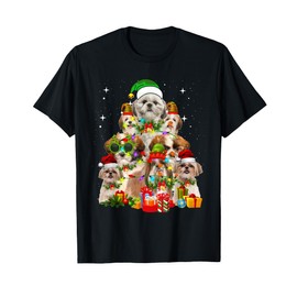 Shih Tzu Santa Hat Christmas Tree Lights Dog Holiday Costume T-Shirt