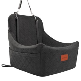 Lealchum Dog Car Seat for Dogs Up to 35lbs,Fully Detachable and Washable,Memory Foam Covered Soft Fabric,Easy to Install with Adjustable Straps,Anti-Slip Bottom,Two Side Pockets(Black,Medium)