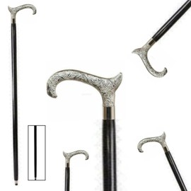 WAVE NAUTICAL - Vintage Brass Silver Derby Walking Cane Walking Stick Brass Gift Solid Vintage Designer Victorian Wooden Cane Folding Walking Stick 36" with Brass Handle Men and Women