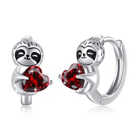 Sloth Earrings for Women Girls 925 Sterling Silver Sloth Hoops Earrings for Teens Hypoallergenic Animal Hoops Earrings, Sterling Silver, Cubic Zirconia