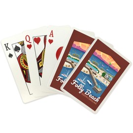 Lantern Press Folly Beach, South Carolina, Retro Style, (52 Playing Cards, Poker Size Card Deck with Jokers)
