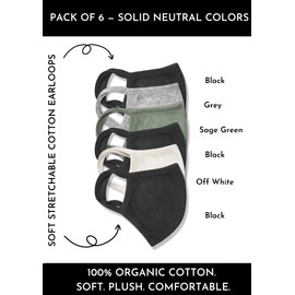 6 Pack Cotton Face Masks - Made of Premium Organic Cotton, Reusable Washable Soft Cloth Face Masks, Ideal for Adults & Teens (6 Pack)