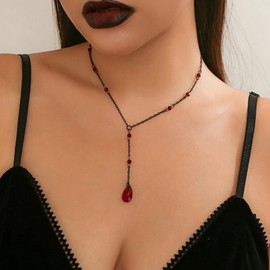 Gothic Necklace for Women Vampire Blood Necklace Teardrop Beaded Necklace Y Choker Necklace Chain Pendant Necklace Christmas Birthday Gifts for Girls