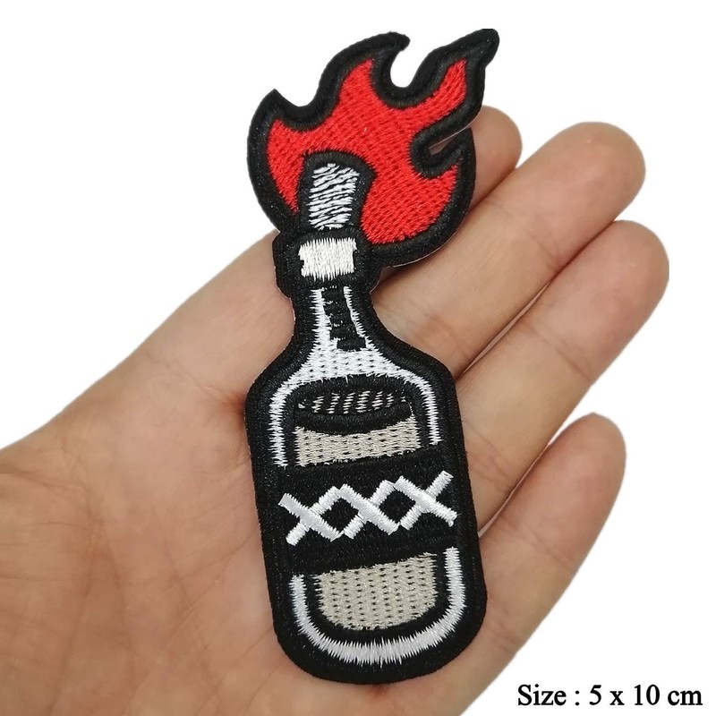 CHBROS Fire Bottle Embroidered Patch Iron on Patches for Clothing