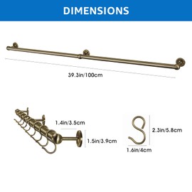 ROTHLEY Hanging Pot Rack Hanger: 39.4 Inch Stainless Steel Pot and Pan Hanger Pot Rack Wall Mounted Hanging Pots and Pans Rack Pot Hangers for Kitchen Wall Kitchen Rail with Hooks (Antique Brass)