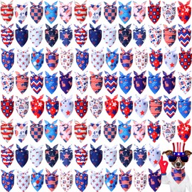 Sumind 100 Pieces Patriotic Dog Bandanas Bulk Bibs Triangle Scarf Star Bandanas for Dogs with Independence Day Patterns for Independence Day Pet Costume Accessories Decoration(Small)