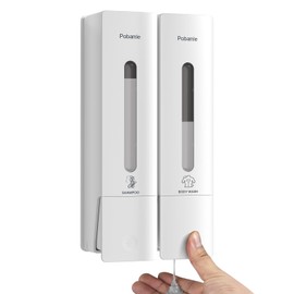 1984 Shampoo and Conditioner Dispenser Wall Mount Shower Dispenser 2 Chamber No Drill Bathroom Set Shampoo Dispenser for Shower Wall Home Hotel 400ml x 2 White