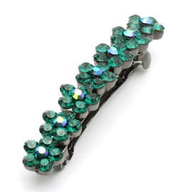 Decorative Hair Clip Seven Flowers Rhinestone Crystal Hair Barrette, Large 2.6" Long, Green