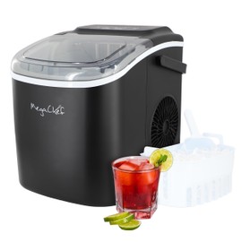 MegaChef 26 Pound Countertop Bullet Ice Maker, Basket and Scooper, Countertop Ice Machine, Easy-Carry Portable Ice (Black)