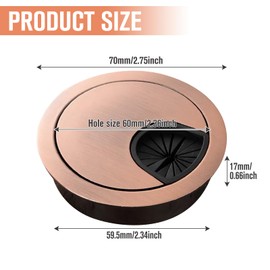 2 Pcs Desk Cable Grommet 60mm Zinc Alloy Desk Grommet Round Desk Table Grommet Cable Tidies Desk Wire Hole Cover for Management of Office & Computer Desk (Rose Gold)
