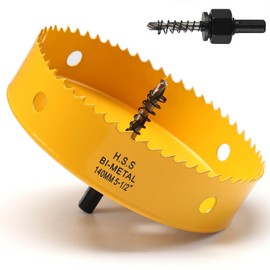 140mm Hole Saw, HSS Bi-Metal Hole Cutter with Drill Bit for Wood, Plastic, PVC, Fiberglass and Plasterboard, Yellow