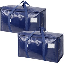 TICONN Paquete de 2 bolsas de mudanza extra grandes con cremalleras y asas de transporte, cajas de almacenamiento resistentes para ahorrar espacio (2 unidades, azul marino)
