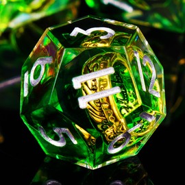 ORUZA Lord of the Ring DND Dice Polyhedral D&D Dice Set for Dungeons and Dragons RPG MTG Table Games Green and White 7 Pieces