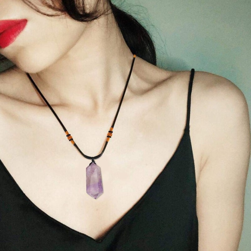 Collar de cristal curativo, colgante de cuarzo de amatista natural