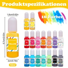 SENLINLIN Colour Pigments for Casting Powder, 16 Colours of 10 ml, Highly Concentrated Casting Powder Paint, Water-Based Concrete Paint & Plaster Paint Powder for Creative Projects and Model Making