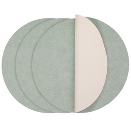 Round Placemats Dual Sided, Faux Leather Place Mats Non-Slip Heat Stain Resistant Outdoor Table Mats Indoor Placemats for Kitchen Dining (Green Beige, Set of 4)