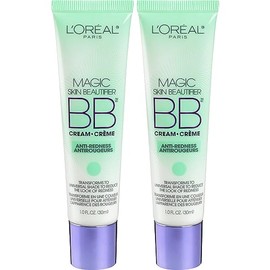 LOral Paris - Maquillaje facial Makeup Magic Skin Beautifier BB Cream, humectante teido, antirenrojecimiento, verde, paquete de 2                     