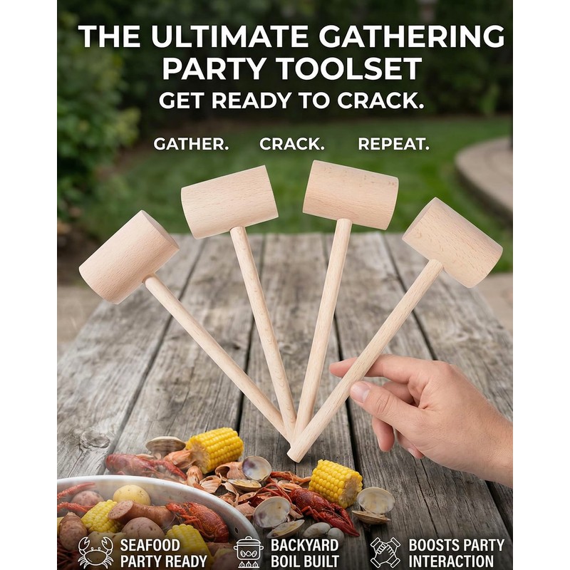 TooWoom 4Pcs Wooden Hammers, Mini Natural Hardwood Mallets Cracker Set