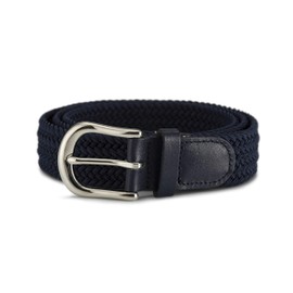 Streeze 30mm Stretch Belt - Braided Elastic Webbed Belt with Silver Metal Buckle (Small, Navy)