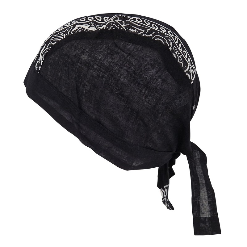 Black Paisley Zandana Tie Bandana Style Fitted Skull Cap Biker