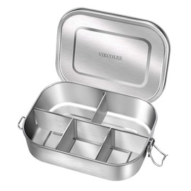 VIKCOLEE VIKCOLEE Stainless Steel Bento Lunch Food Box Container, 5-Compartment Large 1400ML Metal Lunch Box Container for Adults with Lockable Clips to Leak - Dishwasher Safe