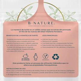 BNATURE Manteca de karite organica pura y natural cuidado corporal 250 gramos shea butter bolsa resellable hidratante natural para piel y cabello