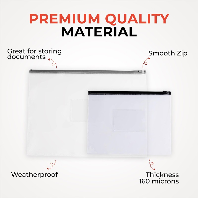 Pack of 12 A4+ Foolscap Clear Zippy Bags with Blue