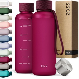 KIVY Slim Water Bottle 22oz [Lightweight & Shatterproof] - Small Drinking Waterbottle - Red Bottle Without Straw for School, Sport & Travel - Drinking Bottle Dishwasher Safe, BPA Free