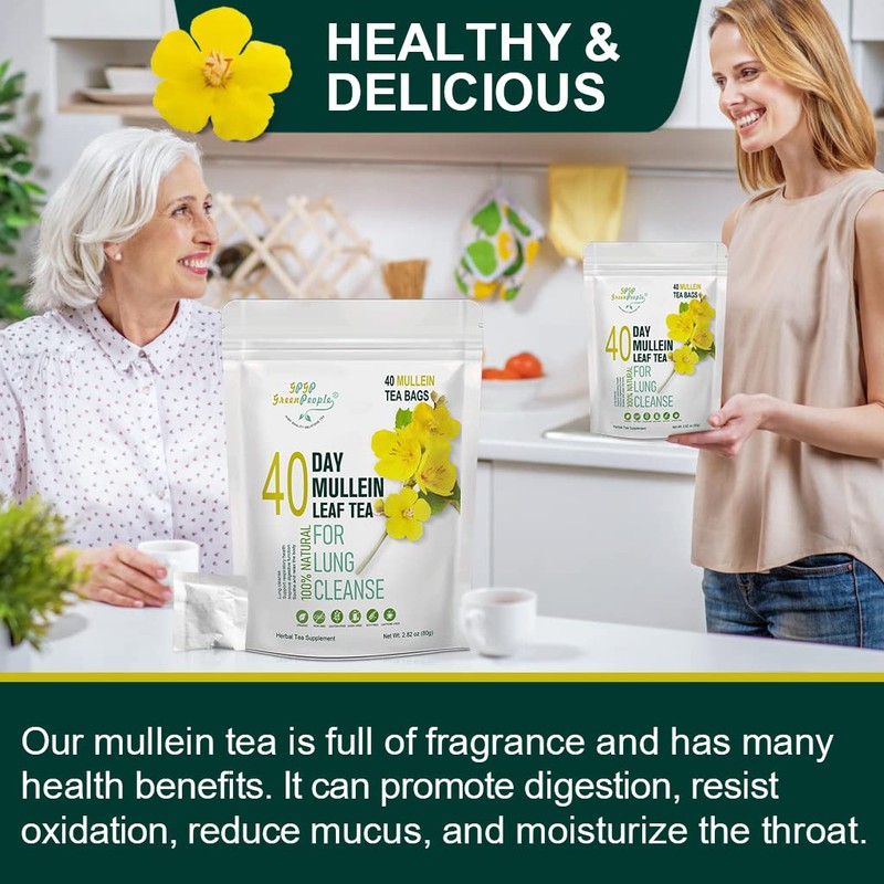 Mullein Leaf Tea for Lungs Cleanse and Immune Support, 100%