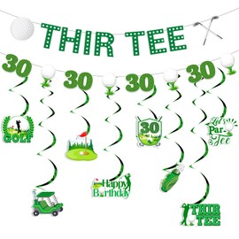 kreat4joy Golf 30th Birthday Party Decoration for Men Women, Golf Theme Thirtee Banner Hanging Swirl Streamer for Sport Themed 30 Thirty Year Old Birthday Anniversary Party Decoration