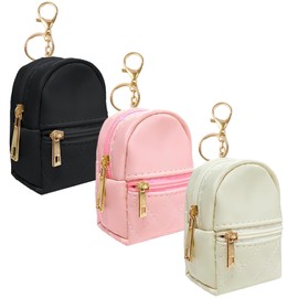 3 PCS Mini Backpack Creative Pendant Keychain Cute Cosmetic Bag PU Leather Makeup Bag Coin Purse Wallet Travel Storage Purse Data Cable Organizer Zipper Pouch for Women and Girl
