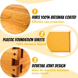 Honey Lake 10 Frame Assembled Bee Hive Super Box, Langstroth Beehive Starter Kit for Beekeepers, Medium Super Bee Box Dipped in 100% Beeswax Includes Beehive Frames and Waxed Foundations