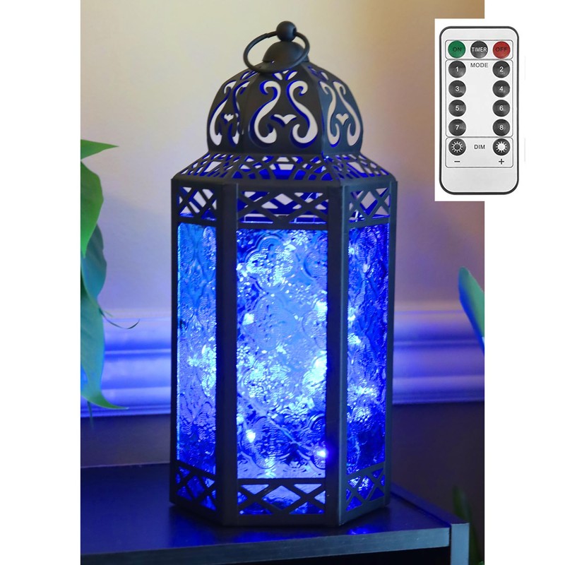 Vela Lanterns 12" Black Metal Moroccan Decorative LED Fairy Lights