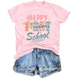 First Day of School Shirts Teacher Shirt Elementary T-Shirt Back to School Tee Cute Learning Graphic Casual Summer Tops Pink