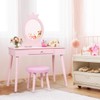 Costzon Kids Vanity Set, Wooden Princess Makeup Table with Cushioned