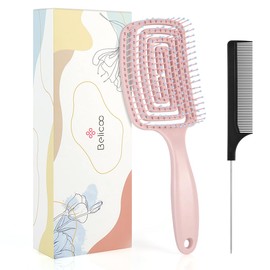 BELICOO Detangle Hair Brush for Wet and Dry Hair Afro 3c to 4c Thick Hair with Curly Knots Pack of 2 Flexible Combs Octopus Designed No Pull and No Hurt to Hair (Pink)