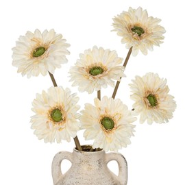 Briful Artificial Gerbera Daisy Bouquet – 6pcs Fall Flowers Stems, 17.7” Faux Daisies with Fabric Petals, Rustic Autumn Bouquet for Wedding Centerpieces, Home & Thanksgiving Decor, Beige