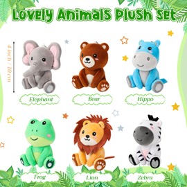 Aoriher 6 Pcs Mini Stuffed Forest Animal Bulk Jungle Animal Plush 4 Inch Plush Elephant Lion Tiger Giraffe Panda for Baby Shower Christmas Birthday Gift Stuffer Themed Party Decoration(Lively)