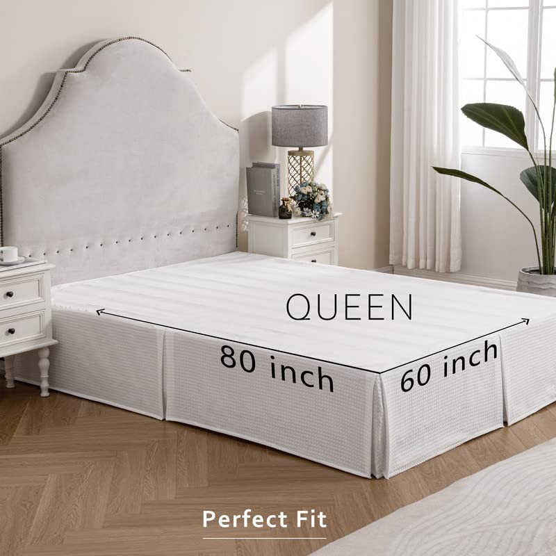 MIYE Pleated Waffle Weave Bed Skirt, Tailored Dust Ruffle 18
