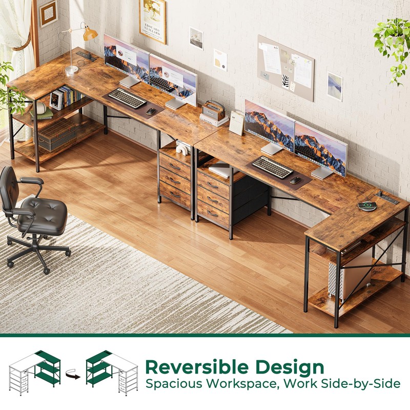 Huuger L Shaped Desk with Power Outlets, 63 Inch Reversible