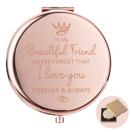 Best Friend Birthday Gifts Compact Mirror, To My Beautiful Friend Rose Gold Compact Mirror for Purses, Mini Pocket Mirror Gifts for Best Friend, Christmas Graduation Friendship Gifts for Women