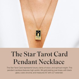 Rocksbox The Star Tarot Card Pendant Necklace - Gold Statement Necklace for Women - 14k Gold Plating with Black Glass & CZ - Premium Quality Jewelry - 16" with Extender